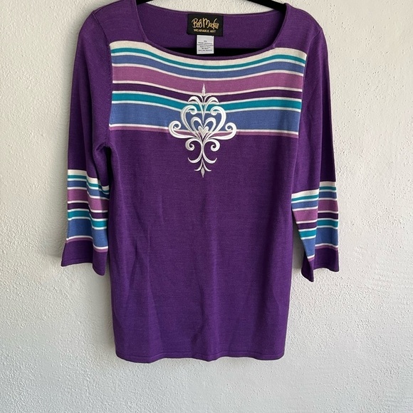 Bob Mockie Woman Purple 70% Silk/ Cotton Boho Oversized Sweater, Size XS - Picture 2 of 8